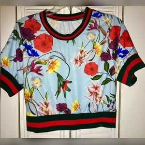 Gucci Inspired Striped Trim Floral Two piece